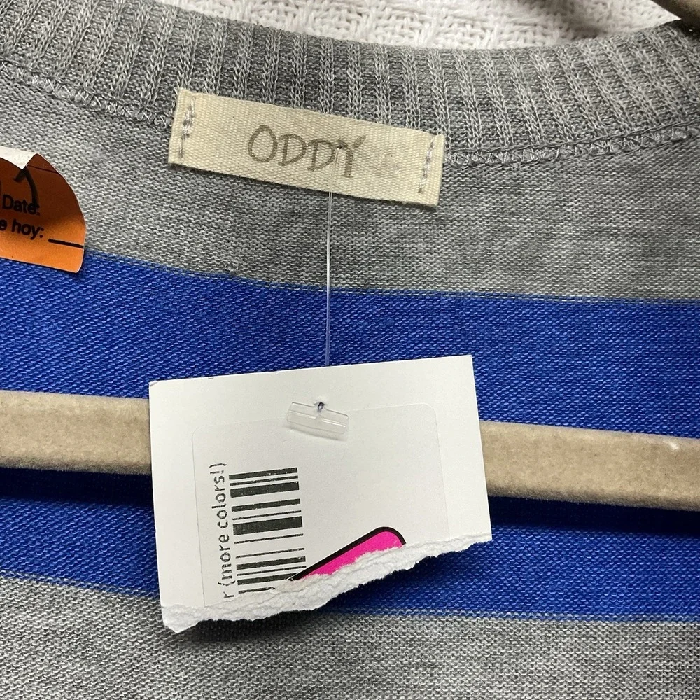 NEW ODDY V-Neck Knit Sweater Women's‎ XL Gray Blue Striped Button Cardigan Y2K